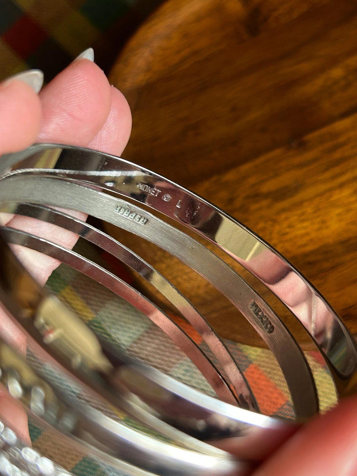 Vintage Silver Tone Bangle Bracelet Stack Monet A… - image 4