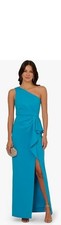 NWT adrian papell one shoulder scuba dress blue azure size 14