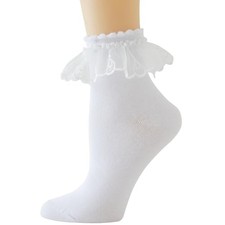 Lace Ruffle Ankle Socks for Women 5-9 White-1 Pairs