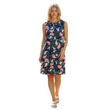 Talbots Paisley Shift Dress Womens 2X Navy Blue Excellent Ruffle Neck Cotton