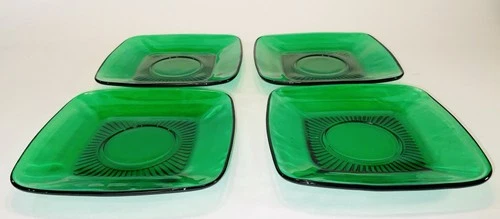 Vintage Set Of 4Anchor Hocking  Forest Green Salad 8 3/8" Plate