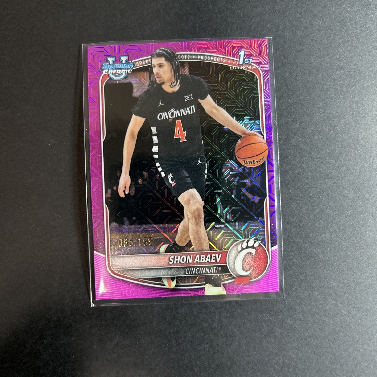 2025-26 Bowman Chrome Shon Abaev #BCP-19 Pink Mojo Refractor /199 1st Bowman