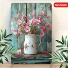 Vintage Pink Flower Jug Metal Sign Farmhouse Floral Wall Hanging Decoration Gift