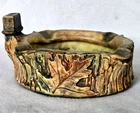 Large Weller Pottery Woodcraft Pattern Pipe Ashtray Oak Log & Leaves Matte Green