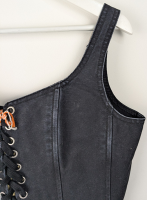 H&M x Heron Preston Corset Top Womens L Black Lace Up Zip Y2K