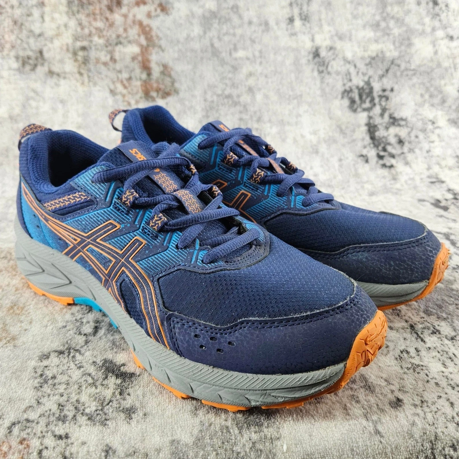 Asics Pre Venture 9 Trail Running Shoes Mens 6.5 Navy Blue Orange 1014A276