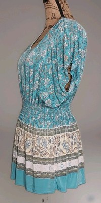 Seven Islands - Pretty Blue Floral Cap Sleeve Cinched Waist Tunic - Women's 2X
