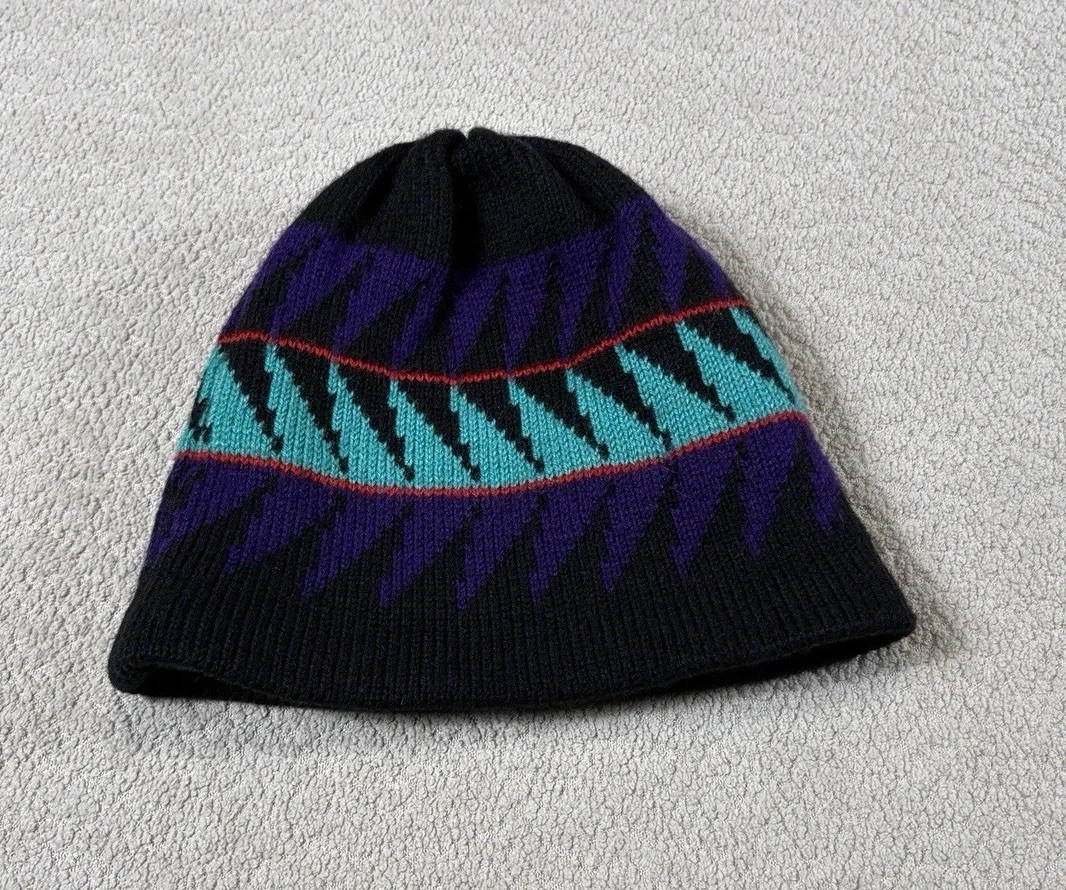 Vintage 90s Patagonia Beanie Hat Wool Southwestern Aztec Fleece Lined One Size