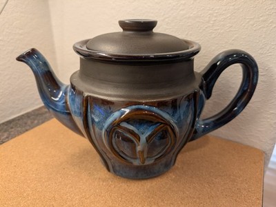 Vintage Søholm Stentøj Teapot 3387 Bornholm Denmark Blue Brown Stoneware MCM