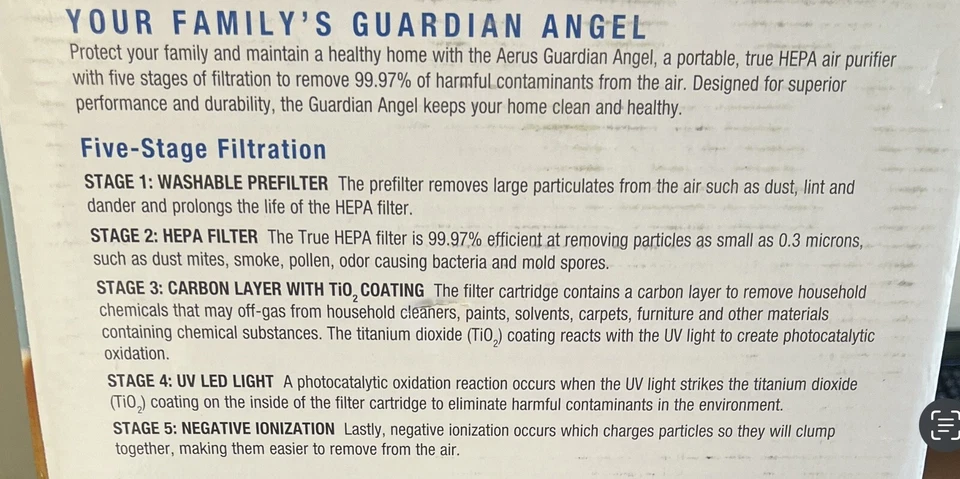 Purificador de Aire HEPA Aerus Lux Guardian Angel NUEVO En Caja Y ¡Envío RÁPIDO!! Foto 4 de 4