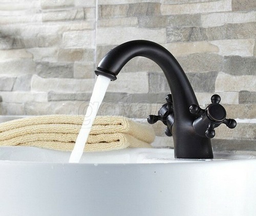 Oil Rubbed Brass Dual Cross Handle Bathroom Single Hole Sink Faucet Mixer Tap - Picture 6 of 6