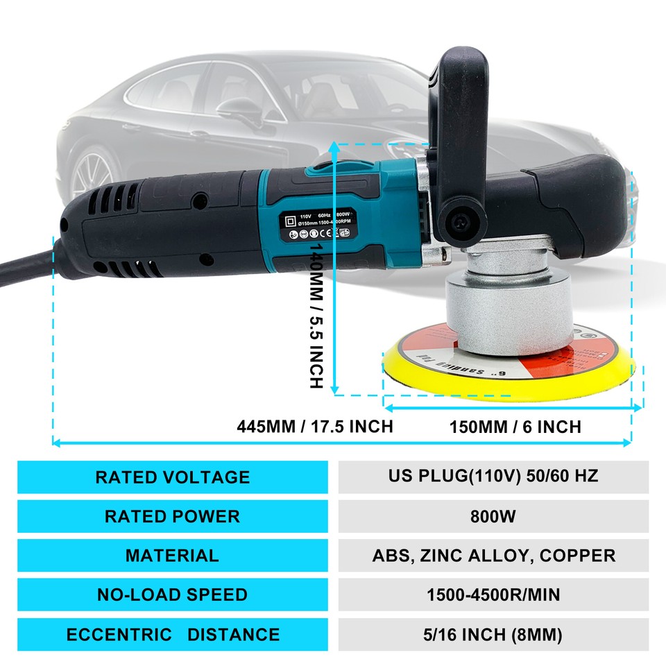 Dual Action Car Polisher Buffer Machine Cordless 6" Sander Polishing ...