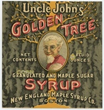 Vtg. Uncle John's GOLDEN TREE SYRUP Boston Label 