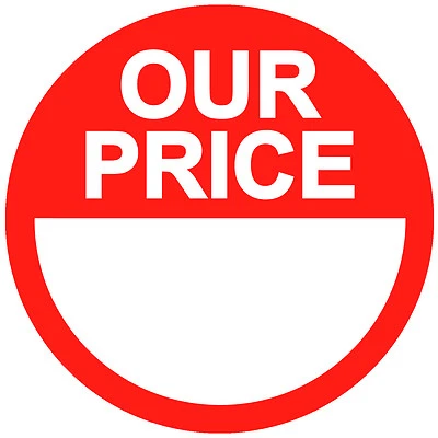 PRICESTICKERS Bright Red RRP / Our Price Point Stickers / Sticky Swing Tag Labels