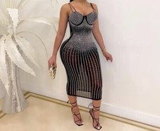 Sexy Rhinestone Mid Length Bodycon dress
