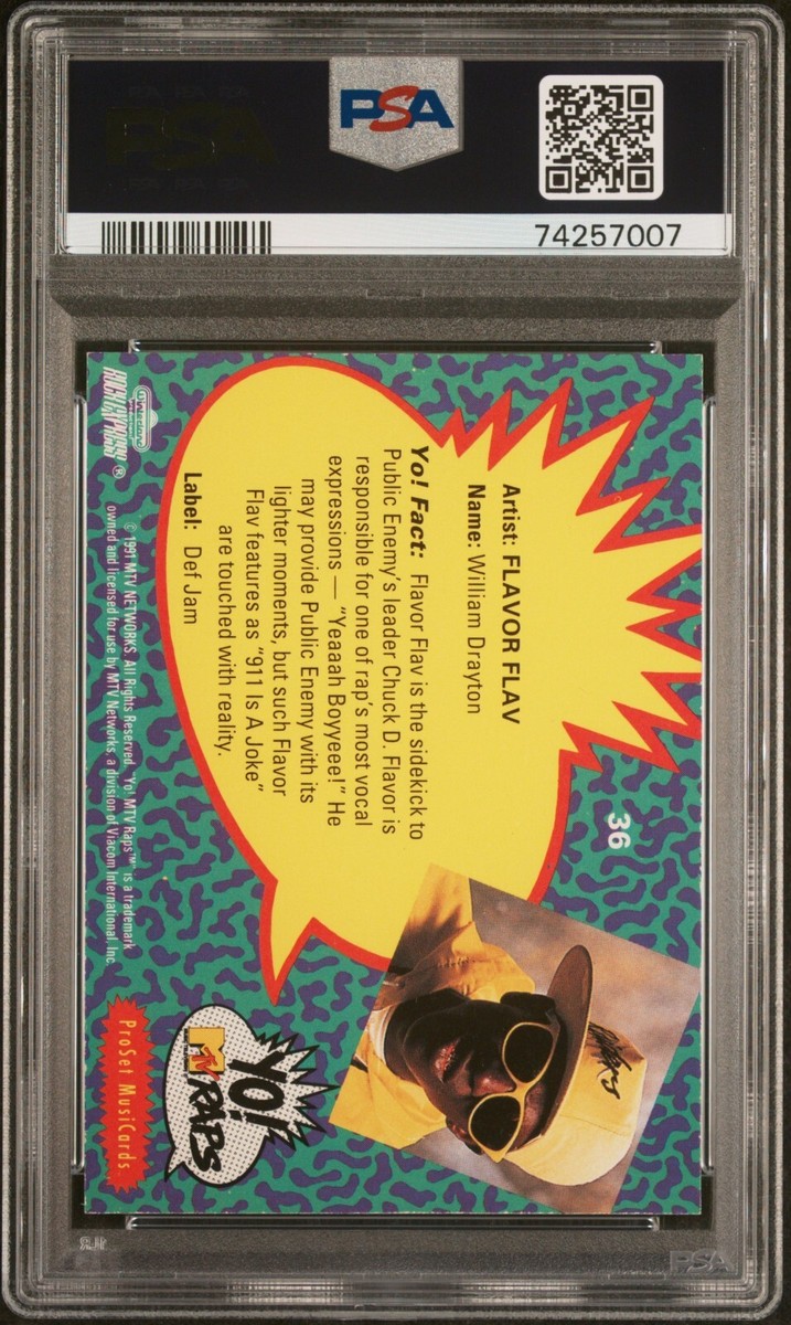 FLAVOR FLAV 1991 PRO SET YO MTV RAPS SIGNED ROOKIE CARD - PSA 8 w