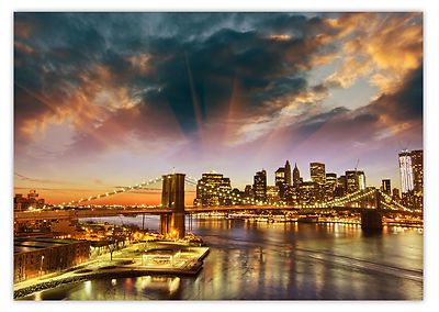 XXL Poster 100 x 70cm New York Skyline mit Brooklyn Bridge im Sonnenuntergang