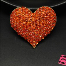 New Orange Love Bling Heart Crystal Fashion Women Charm Brooch Pin Gifts