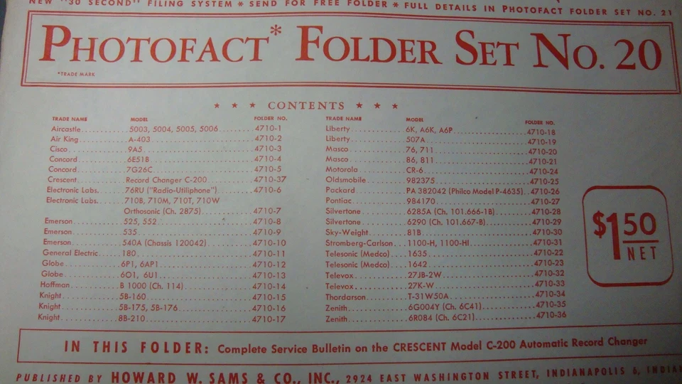 SAMS Photofact Folder Sets numbers 4,5,20,21,23 thru 27 - Image 3 of 4