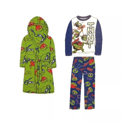 AME Kid's 3 Piece Teenage Mutant Ninja Turtles Bathrobe and Pajama Set Hooded