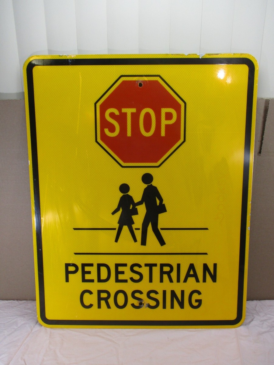 Vintage STOP Pedestrian Crossing Reflective Metal Street Safety