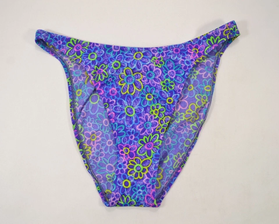 Pantalones de bikini De La Mer tiro bajo púrpura multi neón floral corte alto natación junior Foto 2 de 4