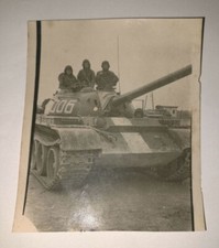 Vintage military photo USSR, tank T-55 and tankers, tank troops Soviet Army