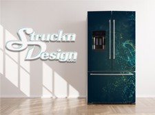 Colorful Abstract Circles Tech Teal Fridge Freezer Wrap Side Door Vinyl Decal
