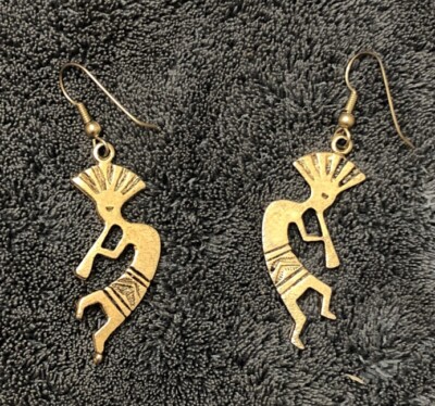 Native American Hand Crafted Kokopelli Dangle Earrings Unsigned
