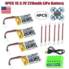 4x 3.7V 220mAh 1S LiPo Battery 35C 6-in-1 Charger  JST-PH2.0 Cable RC Drone USA