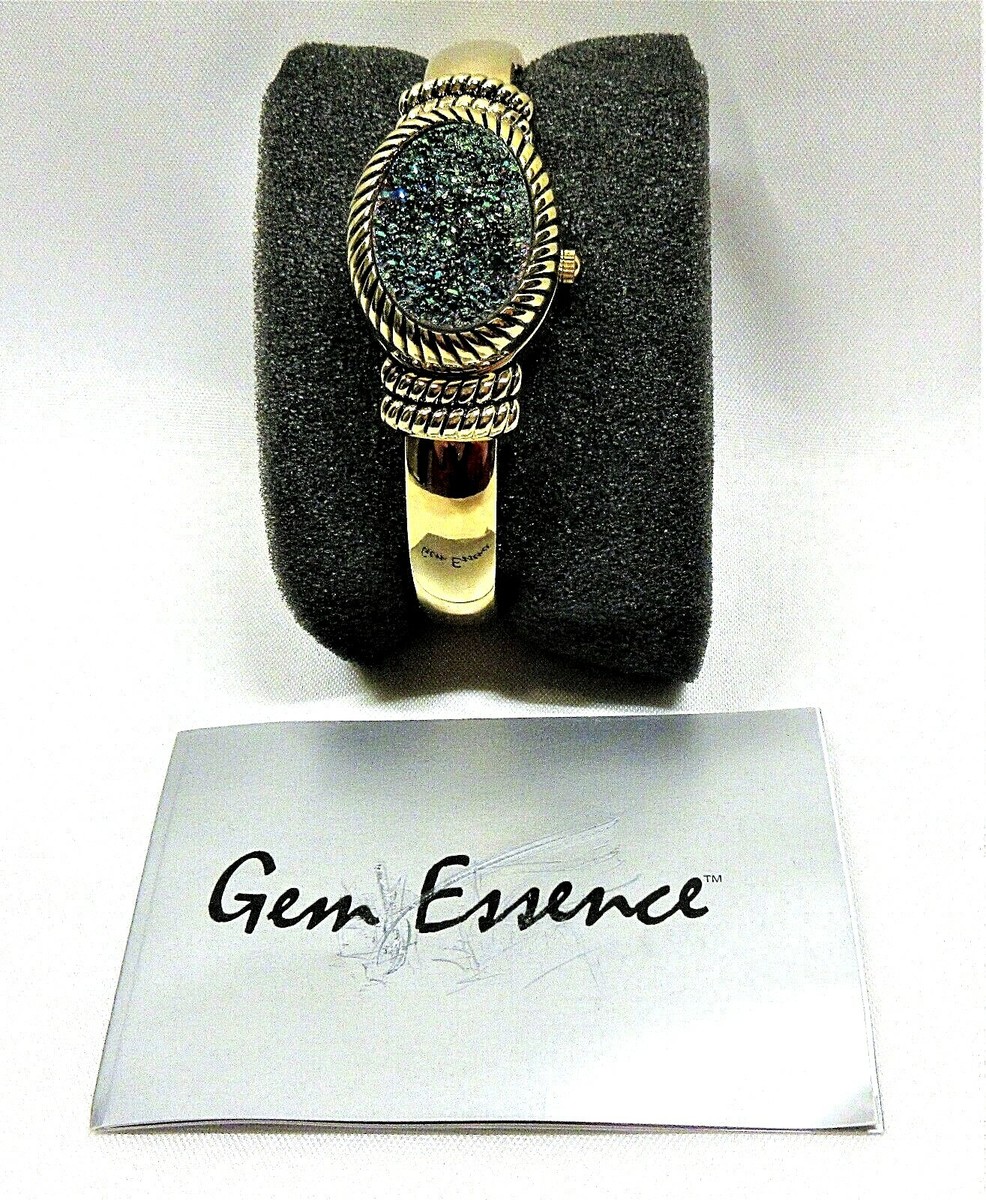 Gem Essence Real Drusy Hidden Bangle Watch Ladies Gem Essence Gold Tone Hidden Dial Peacock Drusy  main image 2