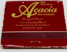 Billy Mitchell's Acacia Restaurant Garden Grove California FULL Matchbook