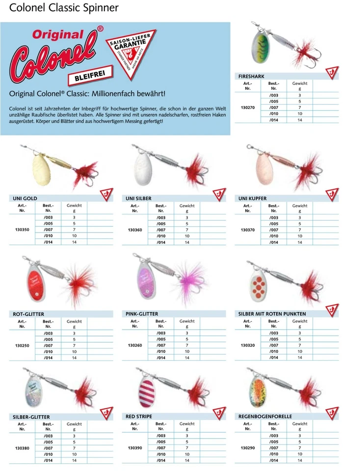 Balzer Original Colonel Classic Spinner Alle Farben 1,5 3g 5g 7g 10g 14g Blinker - Bild 2 von 3