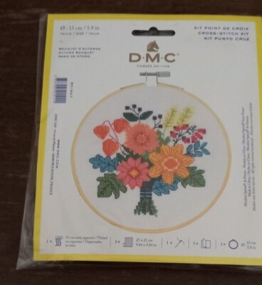 Kit Point De Croix DMC 'Bouquet D'Automne' - Complet Avec Tambour, Aiguille, Fils - Neuf