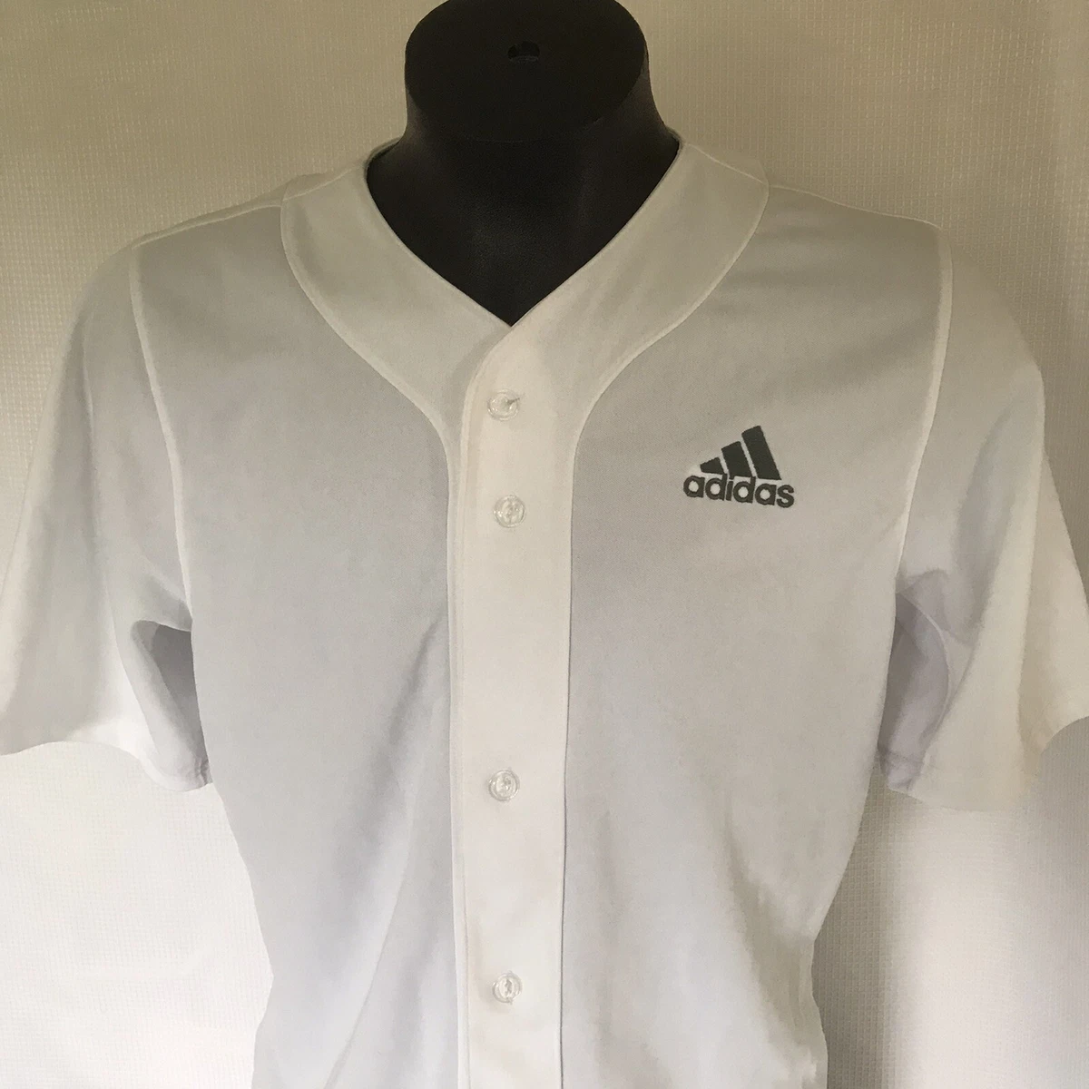 ADIDAS Short Sleeve White Button Front Baseball Jersey Shirt Mens