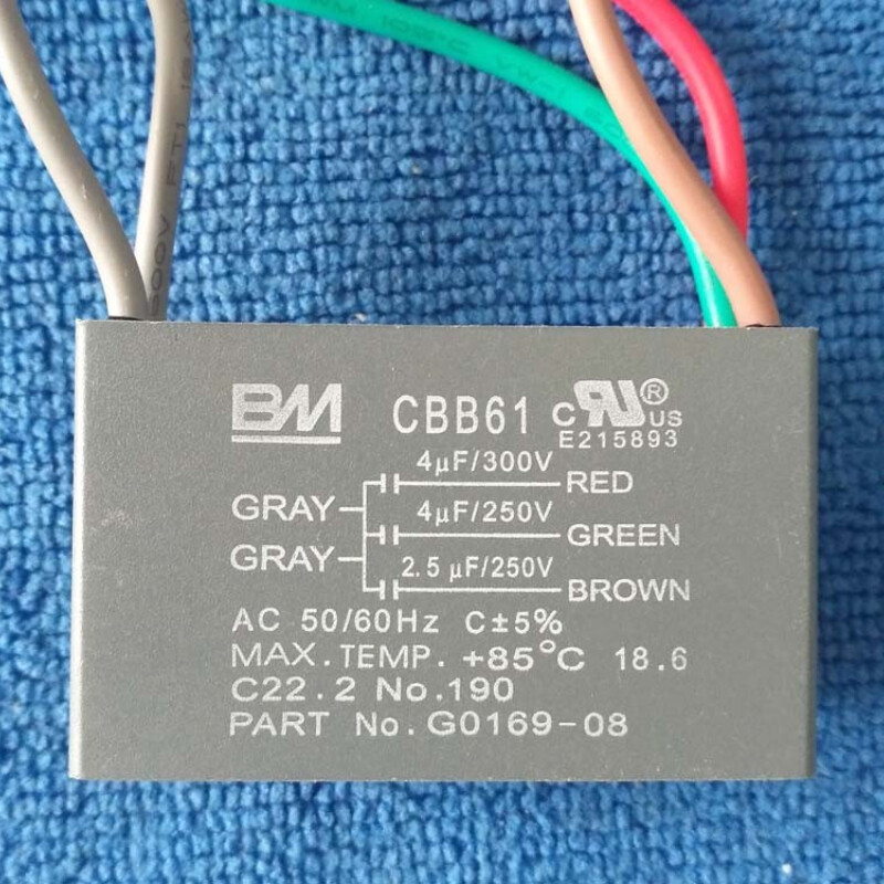 Ersatz Kondensator Für Lüfter Motor Neu BM CBB61 4uF + 2,5uF + 4uF 5 DRAHT 250VAC Deckenlüfter Kondensator CBB61 Deckenlüfter 4uF 2,5uF