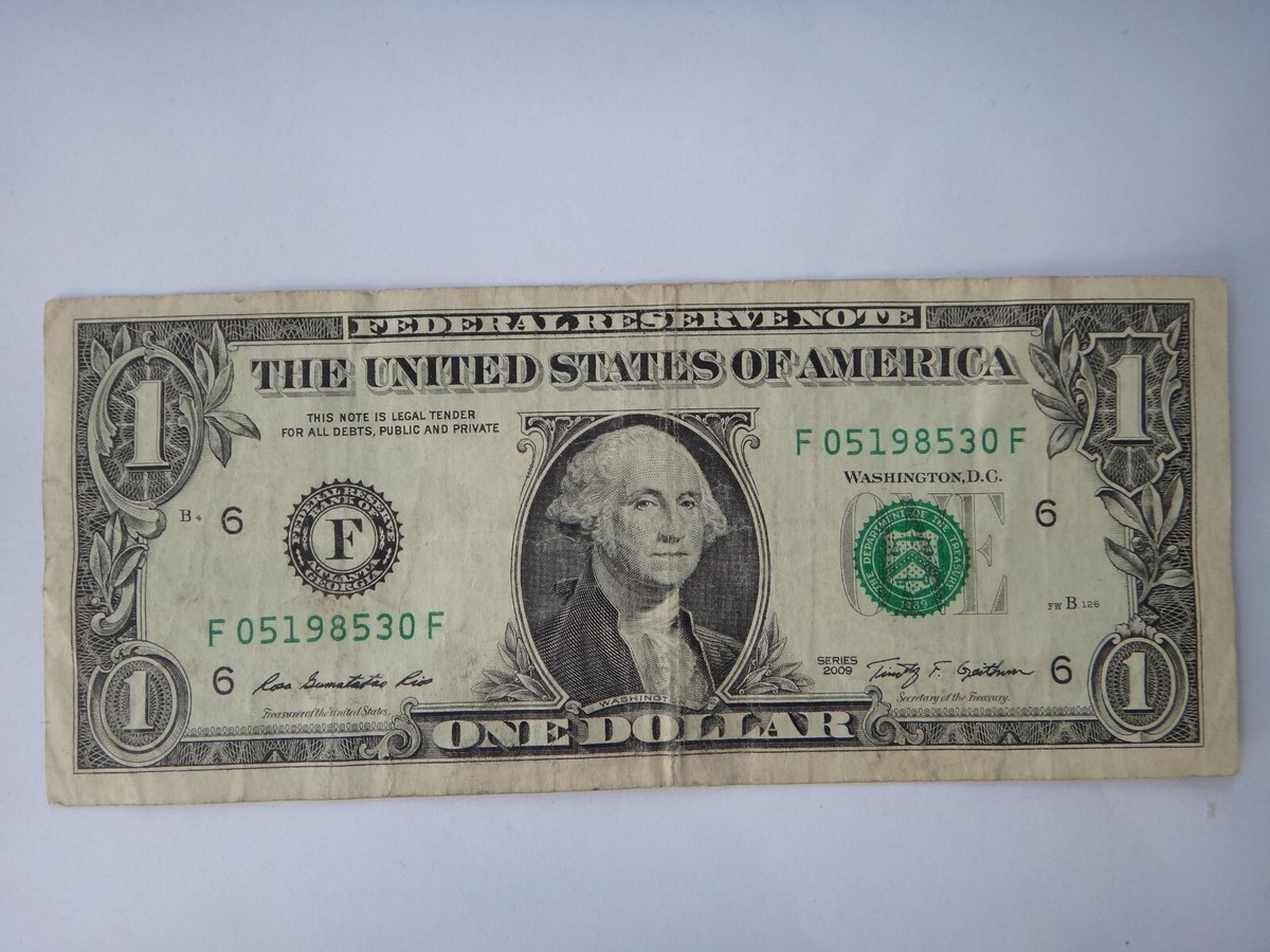 $1 One Dollar Bill birthday anniversary note with bookend Fs May