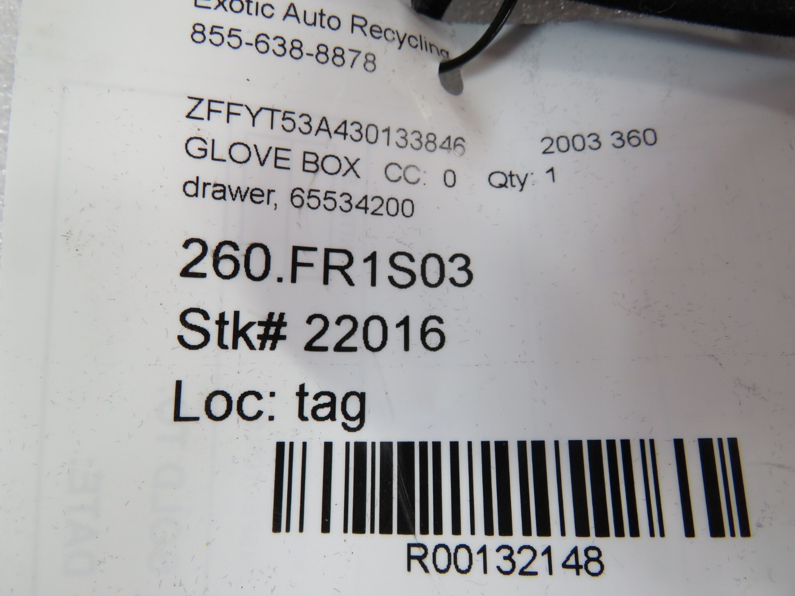 Ferrari 360, Spider, Glove Box Drawer, Used, P/N 65534200