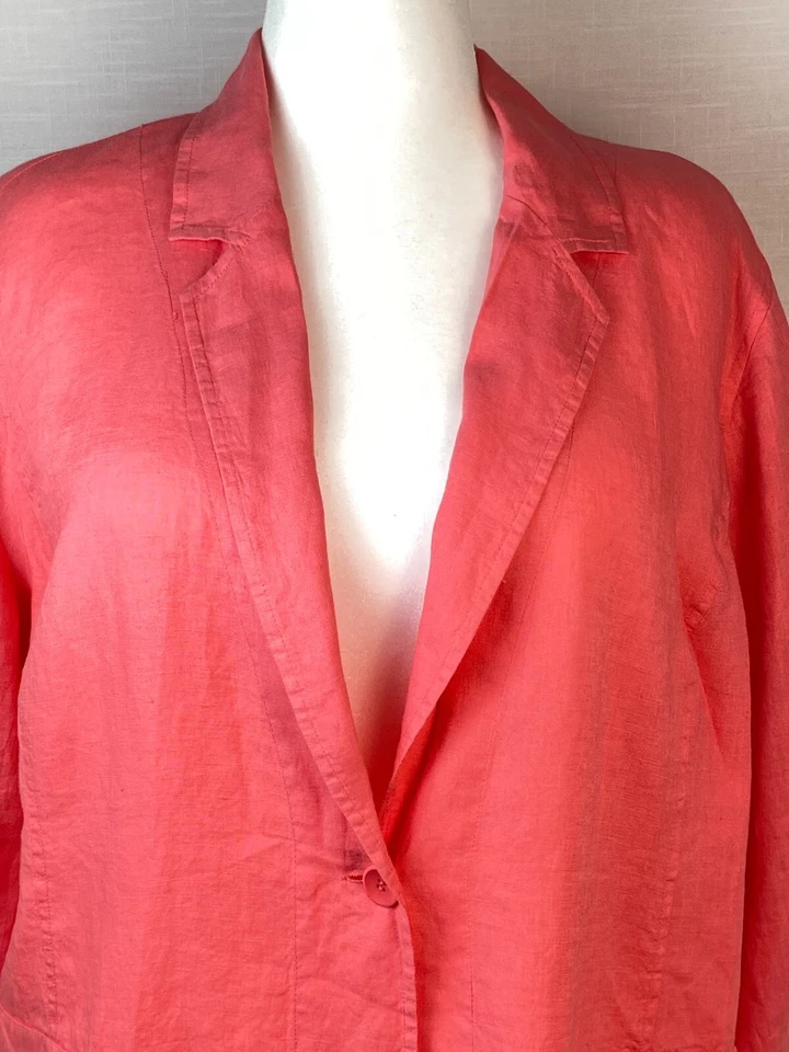 Eileen Fisher NWT Size 2X 100% Irish Linen Blazer Peony Orange Spring Office Wea - Image 3 of 4