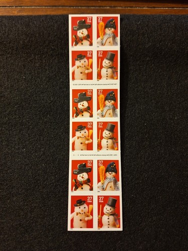 US Stamp, Scott #3687b 37 cent Snowman w/Top hat Booklet Pane of 20 MNH 2001 - Picture 2 of 2