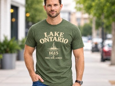 MENS LAKE ONTARIO SHIRT - PROUD GREAT LAKES PATRIOTIC - EST 1615 SAIL BOAT