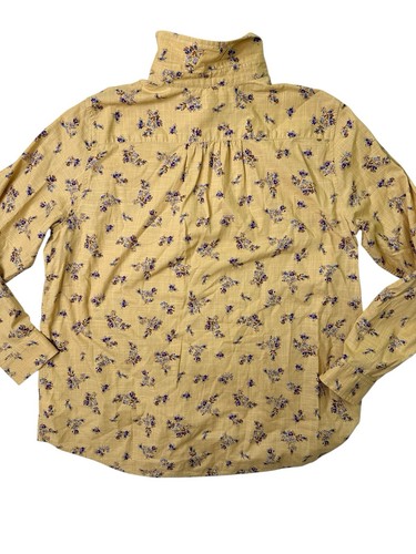 Lands End Women's Button Down Shirt Gold Retro Flowers 100% Cotton Pocket Large - Picture 3 of 14