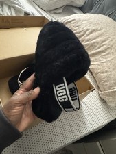 UGG Fluff Yeah Black Faux Fur Women's Slide Slippers Open Toe Comfort Flat