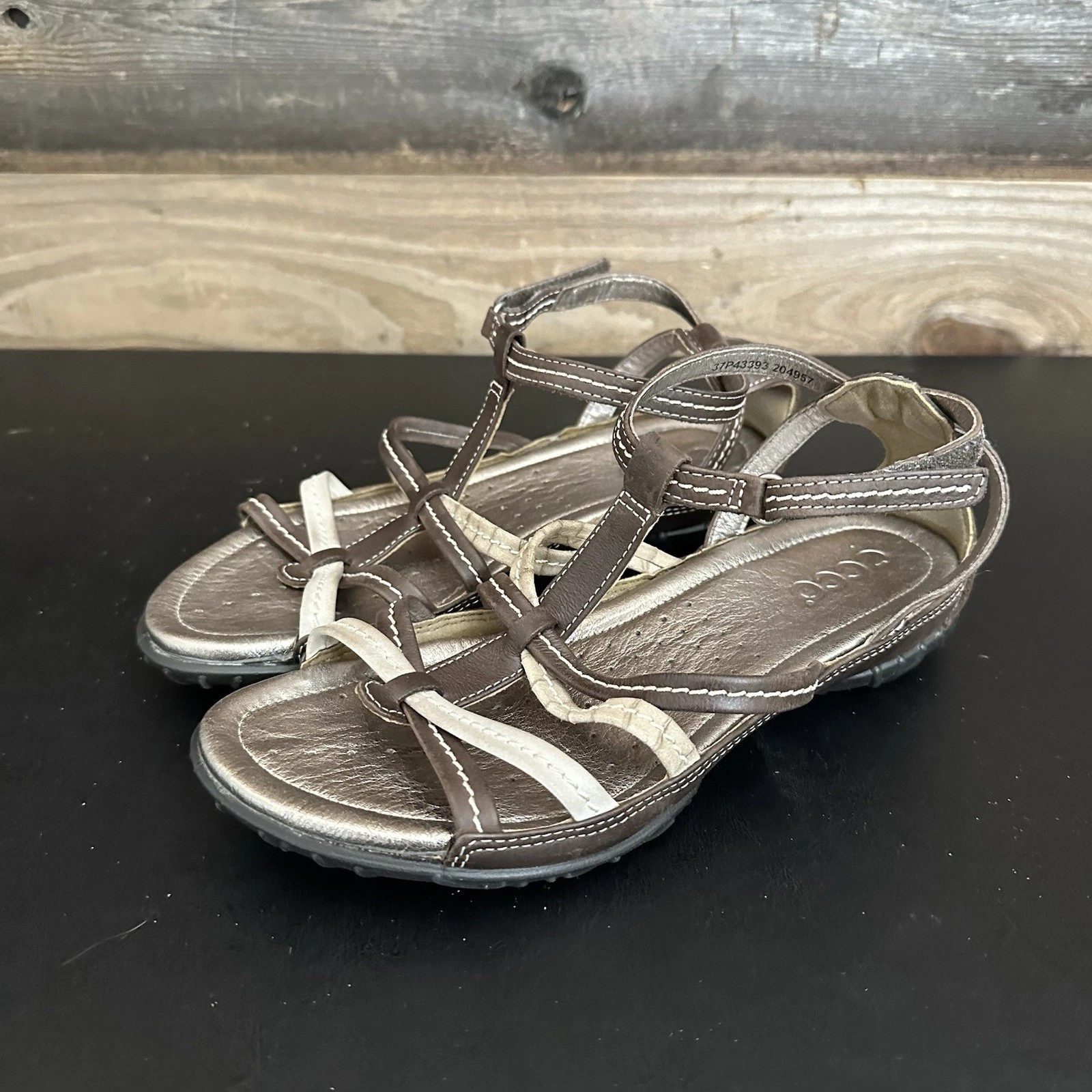 Sandali alla caviglia ECCO Groove caffè marrone sabbia gladiatore bisonte US 6 EU 37