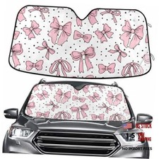 Pink Windshield Sun Shade for Cars SUVs - 55x27.6in - Cute Bows