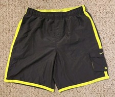 Vintage Nike Mesh Lined Swim Trunks- Mens Large L Black/Yellow Y2K Side Pockets