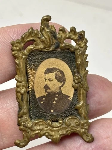 Tiny Antique Civil War Photo Of General George McClellan in Miniature Frame