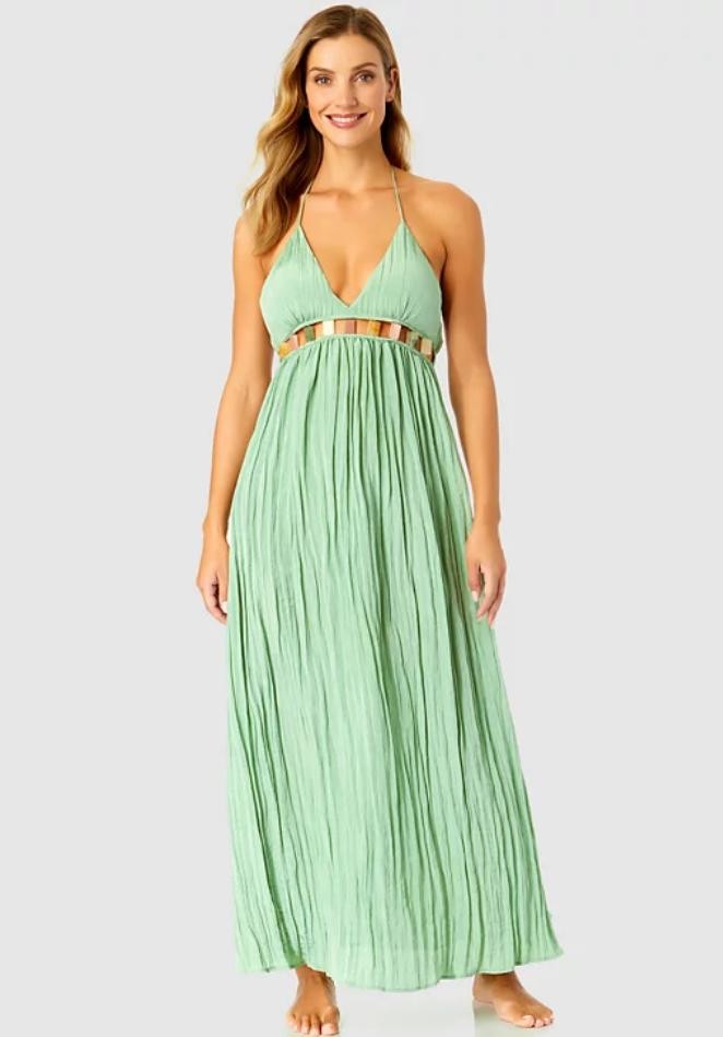 V-Neck Jewel Maxi Dress Green Cover Up for Women by Ibiza By Anne Cole M