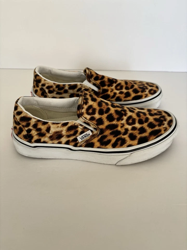 Zapatos clásicos de lona Vans para mujer sin cordones de leopardo negros blancos verdaderos talla 6,5 Foto 3 de 4