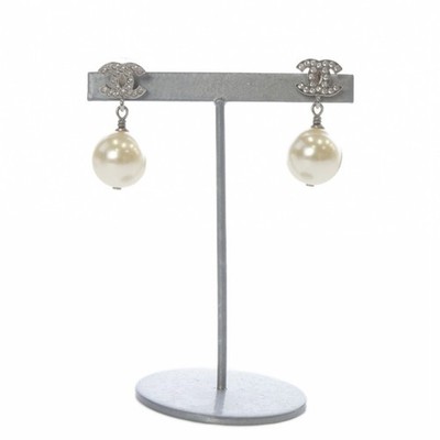 CHANEL 24 Years A24V Pearl Coco Mark Earrings Silver Color/SR Ladies